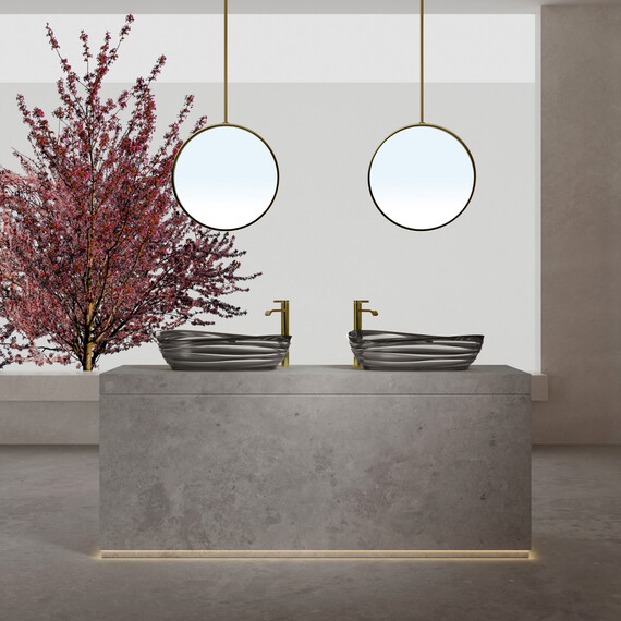 Раковина-чаша прозрачная Abber Kristall 60 см AT2813Onyx, чёрный фото 3