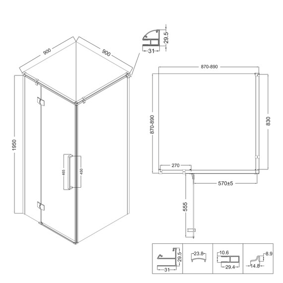 Душевое ограждение Niagara Nova 90x90 см NG-6831-34BLACK, чёрный/прозрачное фото 13