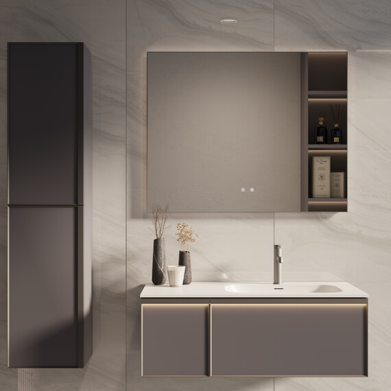 Тумба подвесная с раковиной Vincea Elise 100 см VMC-4EL100MG-R, серый матовый фото 6