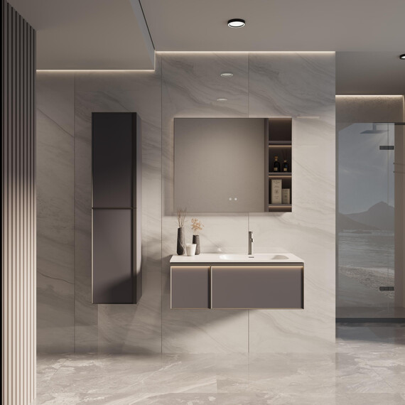 Тумба подвесная с раковиной Vincea Elise 100 см VMC-4EL100MG-R, серый матовый фото 7