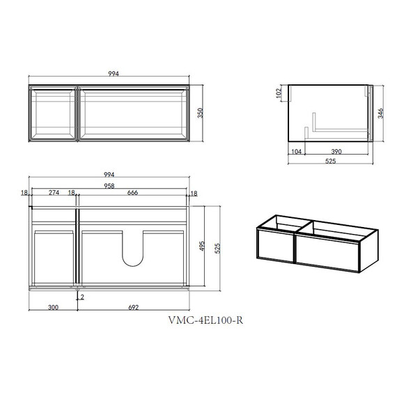 Тумба подвесная с раковиной Vincea Elise 100 см VMC-4EL100MG-R, серый матовый фото 11