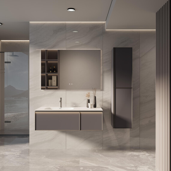 Тумба подвесная с раковиной Vincea Elise 120 см VMC-4EL120MG-L, серый матовый фото 6