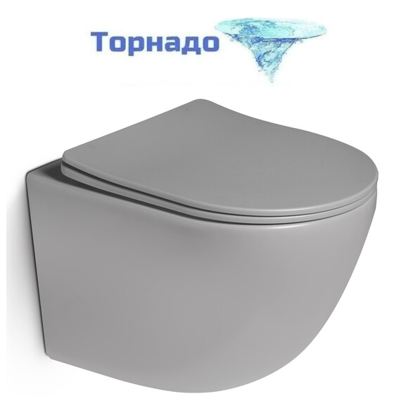 Унитаз подвесной безободковый Vincea Globo VT1-14STMG с ультратонкой крышкой микролифт (Система смыва торнадо) серый матовый фото 