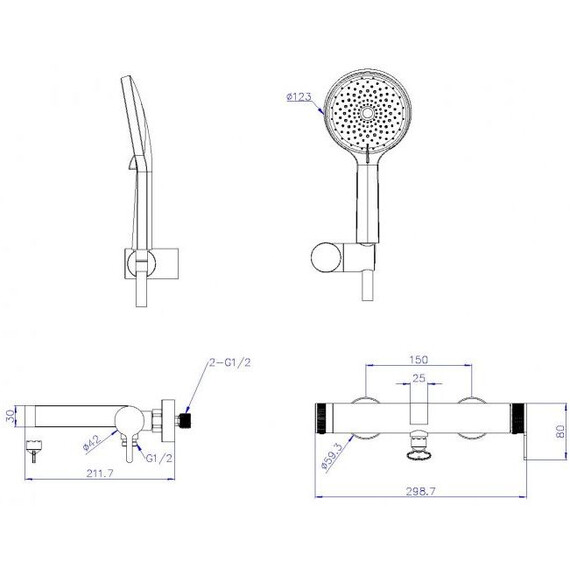Смеситель для ванны BelBagno DEL2.0-VASM-GM, оружейная сталь фото 2