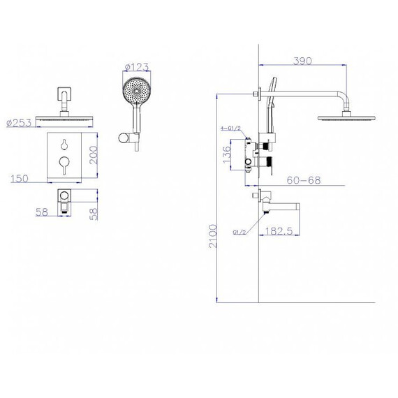 Душевая система для ванна BelBagno DEL2.0-VDSET-IN, сатин фото 2