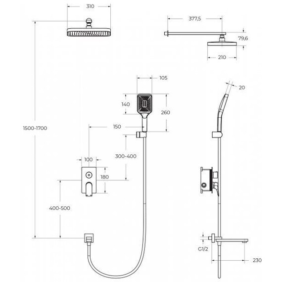 Душевая система для ванна BelBagno DUE-VDSET-GM, оружейная сталь фото 10