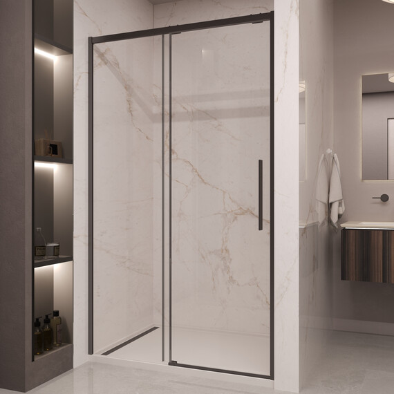 Душевая дверь Vincea Stella 110 см VDS-1ST110CLB (стекло 8 мм) чёрный/прозрачное фото 