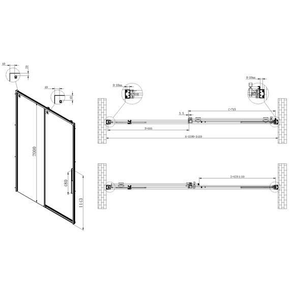 Душевая дверь Vincea Ultima 140 см VDS-7UL140CLGM (стекло 8 мм) вороненая сталь/прозрачное фото 6