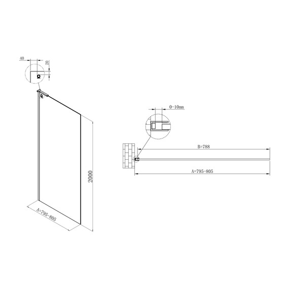 Душевая перегородка Vincea Walk-In 80 см VSW-7HA800CLB (стекло 8 мм) чёрный/прозрачное фото 4