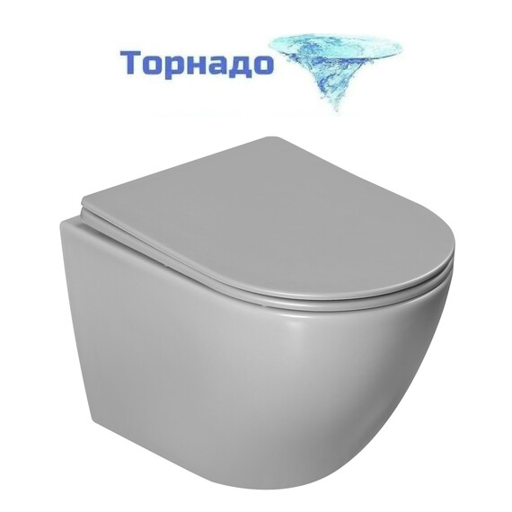 Унитаз подвесной безободковый Vincea Globo VT1-14TMG с ультратонкой крышкой микролифт (Система смыва торнадо) серый матовый фото 