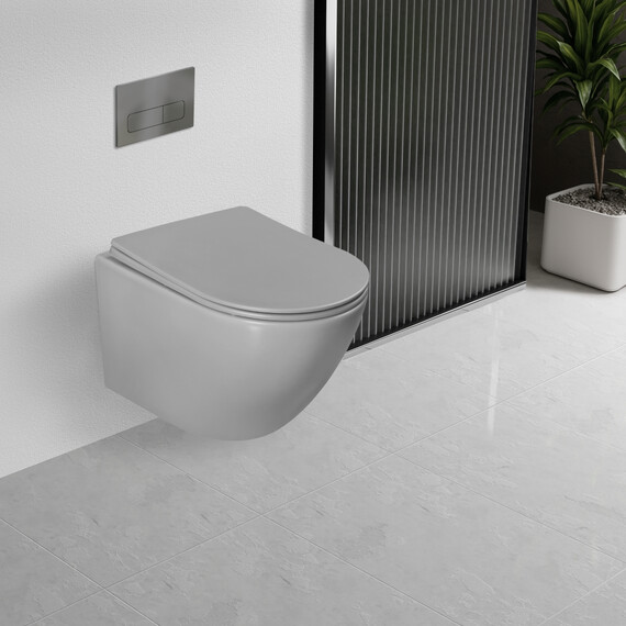 Унитаз подвесной безободковый Vincea Globo VT1-14TMG с ультратонкой крышкой микролифт (Система смыва торнадо) серый матовый фото 6