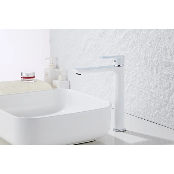 Смеситель для раковины высокий Haiba HB11505-8, белый/хром фото 16