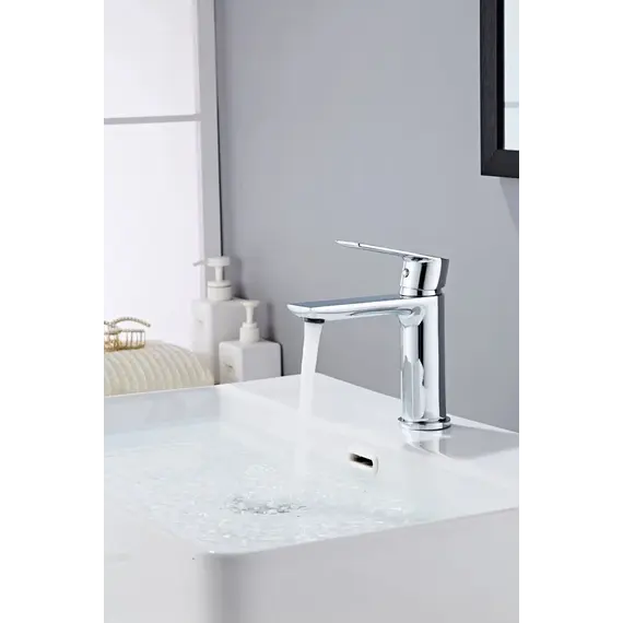 Душевой комплект Haiba: Душевая стойка HB24505 + смеситель для раковины HB10505, цвет хром фото 9