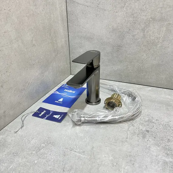 Душевой комплект Haiba: Душевая стойка HB24505-3 + смеситель для раковины HB10505-3, цвет графит фото 23