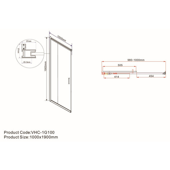 Душевое ограждение Vincea Garda 100x90 см VSS-1G9010CLBN, никель/прозрачное фото 6