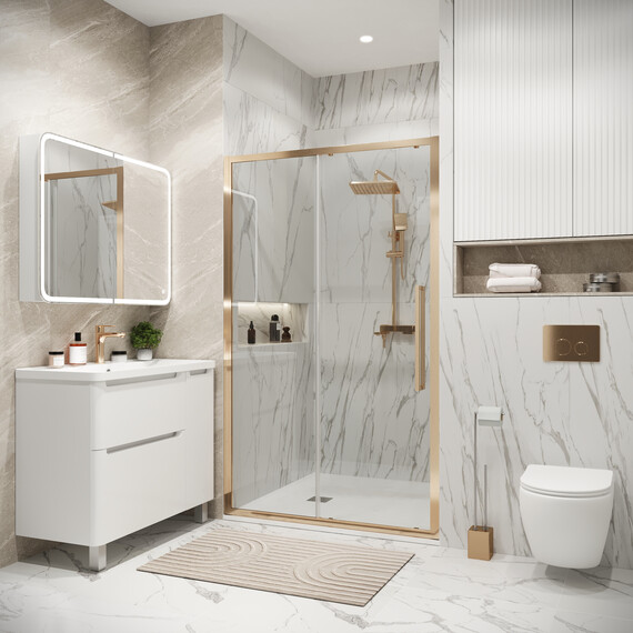 Душевая дверь Grossman  Cosmo 130 см 100.K33.02.130.32.00, золото/прозрачное фото 3