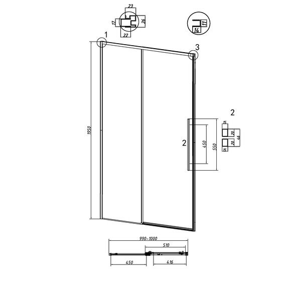 Душевая дверь Grossman  Galaxy 100 см 100.K33.01.100.21.00, чёрный/прозрачное фото 11