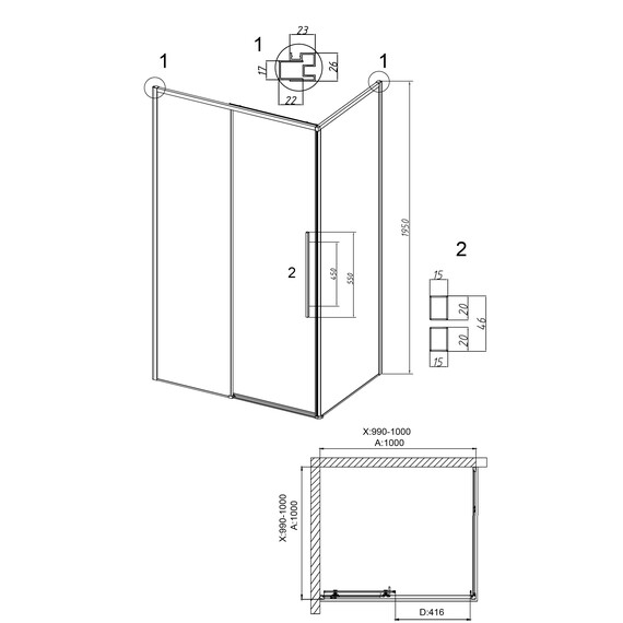 Душевое ограждение Grossman Galaxy 100х100 см 120.K33.01.1010.42.00, оружейная сталь/прозрачное фото 10