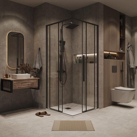 Душевое ограждение Grossman Galaxy 80х70 см 300.K33.01.8080.21.00, чёрный/прозрачное фото 4