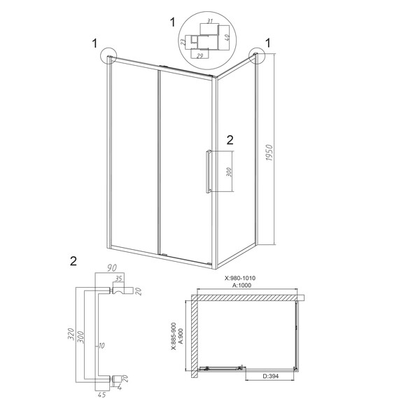 Душевое ограждение Grossman Cosmo 100х90 см 120.K33.02.1090.10.00, хром/прозрачное фото 10