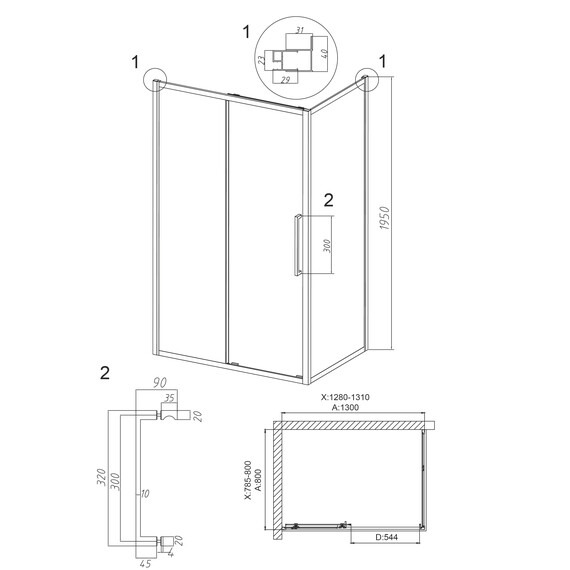 Душевое ограждение Grossman Cosmo 130х80 см 120.K33.02.1380.21.00, чёрный/прозрачное фото 10