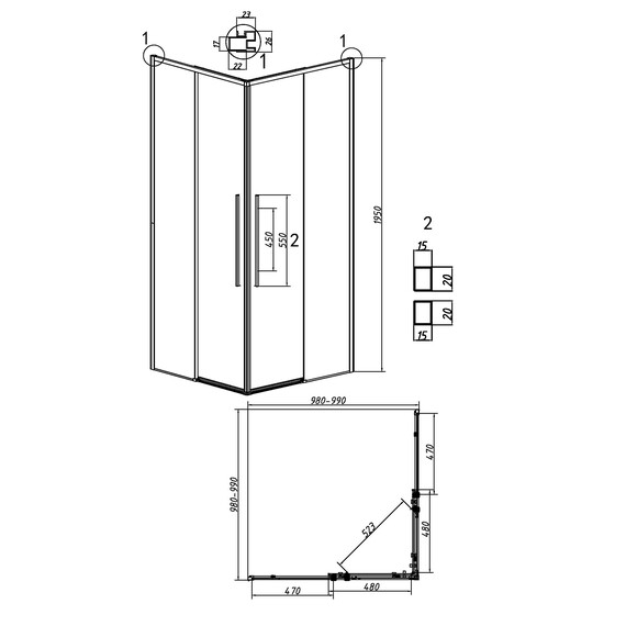 Душевое ограждение Grossman Galaxy 100х100 см 300.K33.01.1010.21.00, чёрный/прозрачное фото 11