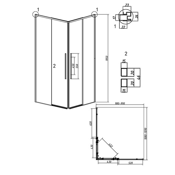 Душевое ограждение Grossman Galaxy 110х100 см 300.K33.01.1110.21.00, чёрный/прозрачное фото 11