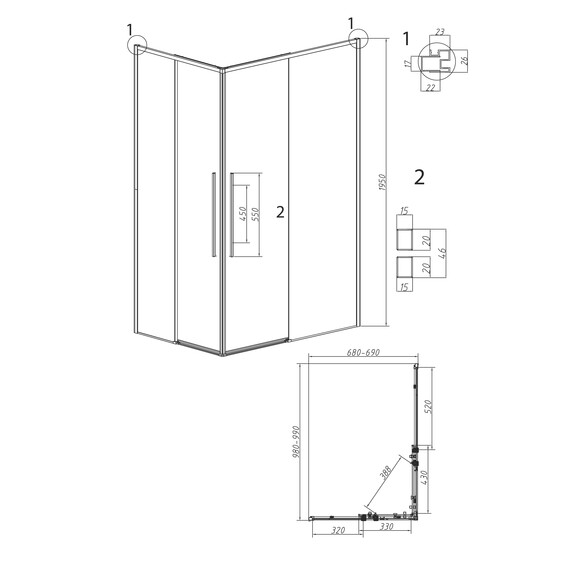 Душевое ограждение Grossman Galaxy 100х70 см 300.K33.01.1070.21.00, чёрный/прозрачное фото 11