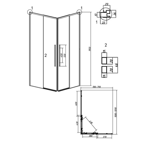 Душевое ограждение Grossman Galaxy 110х80 см 300.K33.01.1180.21.00, чёрный/прозрачное фото 11