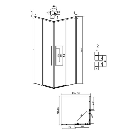 Душевое ограждение Grossman Galaxy 80х80 см 300.K33.01.8080.21.10, чёрный/тонированное фото 11