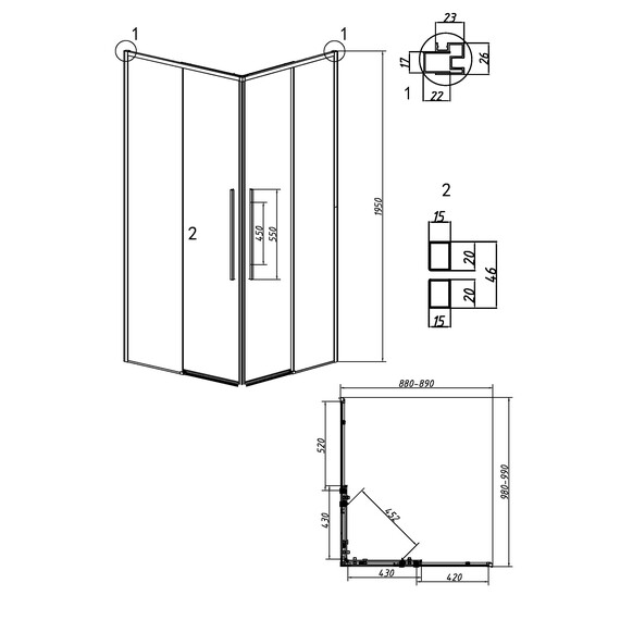 Душевое ограждение Grossman Galaxy 100х90 см 300.K33.01.1090.21.00, чёрный/прозрачное фото 11