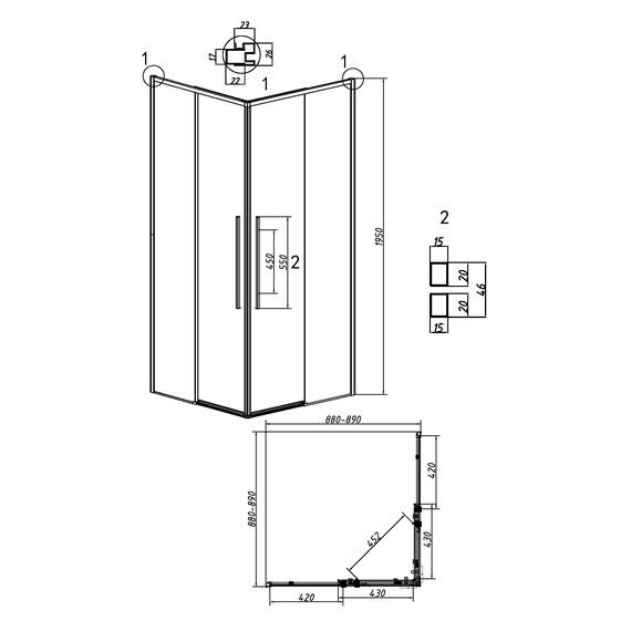 Душевое ограждение Grossman Galaxy 90х90 см 300.K33.01.9090.21.10, чёрный/тонированное фото 11