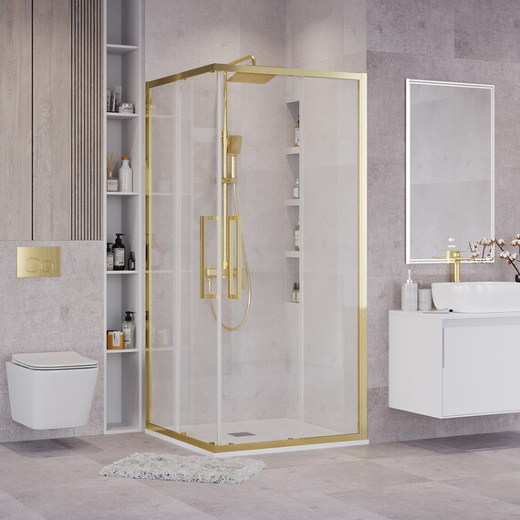 Душевое ограждение Grossman Cosmo 80х80 см 300.K33.02.8080.32.00, золото/прозрачное фото 3