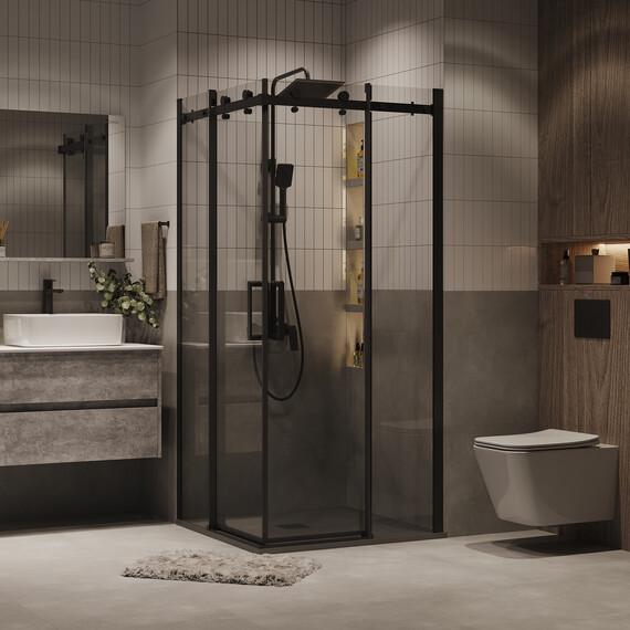 Душевое ограждение Grossman Classic 100х100 см 300.K33.04.1010.21.00 (стекло 8 мм) чёрный/прозрачное фото 3