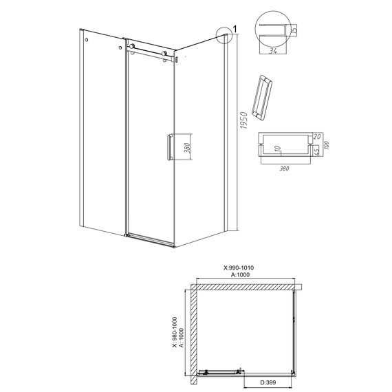 Душевое ограждение Grossman Classic 100х100 см 120.K33.04.1010.42.00 (стекло 8 мм) оружейная сталь/прозрачное фото 10