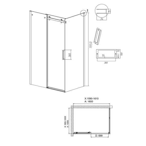 Душевое ограждение Grossman Classic 160х100 см 120.K33.04.1610.42.00 (стекло 8 мм) оружейная сталь/прозрачное фото 10
