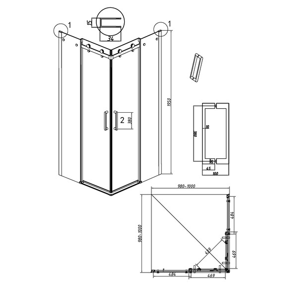 Душевое ограждение Grossman Classic 100х100 см 300.K33.04.1010.21.10 (стекло 8 мм) чёрный/тонированное фото 11