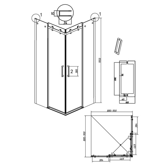 Душевое ограждение Grossman Classic 90х90 см 300.K33.04.9090.21.00 (стекло 8 мм) чёрный/прозрачное фото 11
