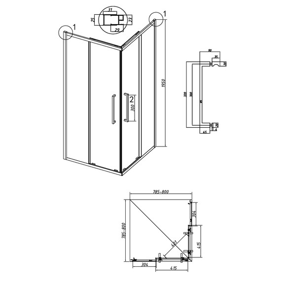 Душевое ограждение Grossman Cosmo 80х80 см 300.K33.02.8080.21.10, чёрный/тонированное фото 11