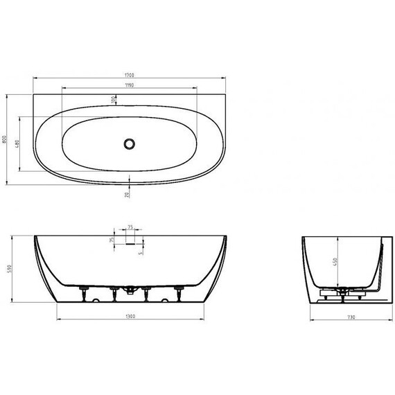 Ванна акриловая Cezares 170x80 см CZR-STYLUS-WALL-170-80-59 фото 5