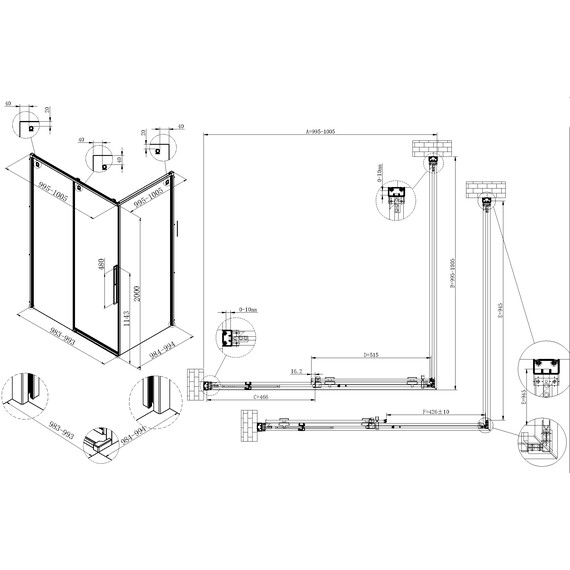 Душевое ограждение Vincea Ultima 100x100 см VSR-7UL1010CLGM (стекло 8 мм) вороненая сталь/прозрачное фото 7
