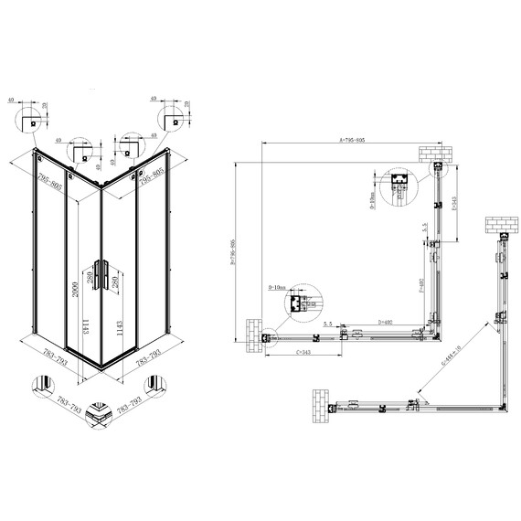 Душевое ограждение Vincea Ultima 80x80 см VSS-7UL8080CL (стекло 8 мм) хром/прозрачное фото 7