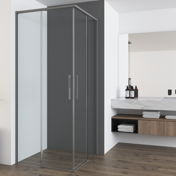 Душевое ограждение Vincea Ultima 90x90 см VSS-7UL9090CLGM (стекло 8 мм) вороненая сталь/прозрачное фото 