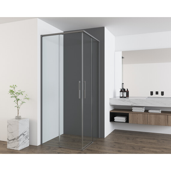 Душевое ограждение Vincea Ultima 90x90 см VSS-7UL9090CLGM (стекло 8 мм) вороненая сталь/прозрачное фото 2