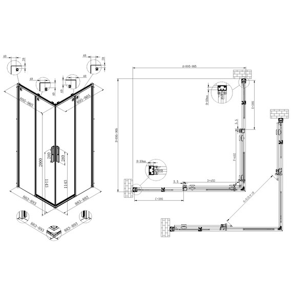 Душевое ограждение Vincea Ultima 90x90 см VSS-7UL9090CLGM (стекло 8 мм) вороненая сталь/прозрачное фото 7