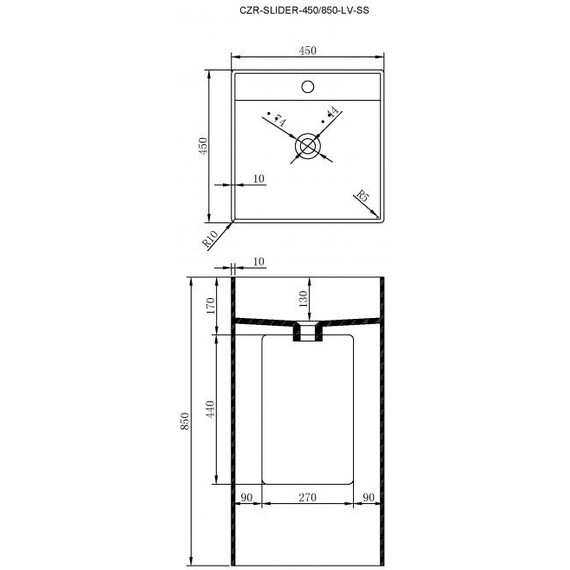 Раковина напольная Cezares 45 см CZR-SLIDER-450/850-LV-SS фото 4