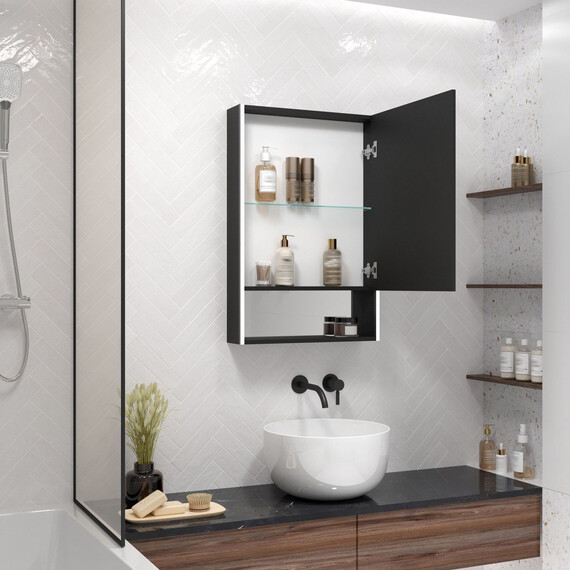 Зеркало-шкаф Art&Max Foggia 60 см AM-Fog-600-800-1D-R-DS-F-Nero, чёрный фото 4