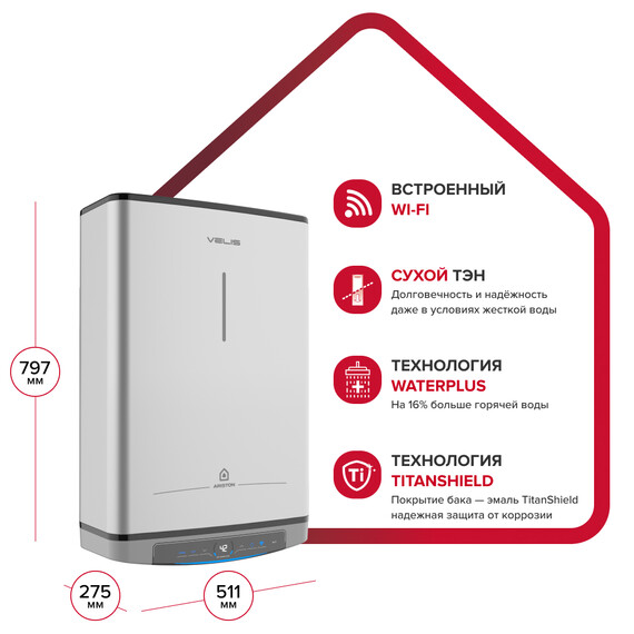 Водонагреватель электрический Ariston VELIS LUX ABSE DRY WIFI 50 3700715 фото 6