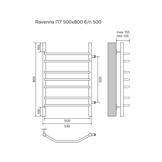 Полотенцесушитель водяной Azario Ravenna с боковым подводом П7 500x800 мм AZ07558 фото 5