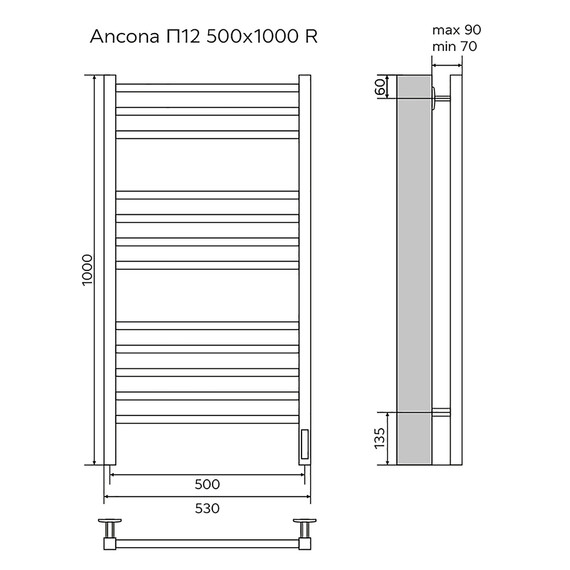 Полотенцесушитель электрический Azario Ancona П12 500x1000 мм AZ71850W фото 5